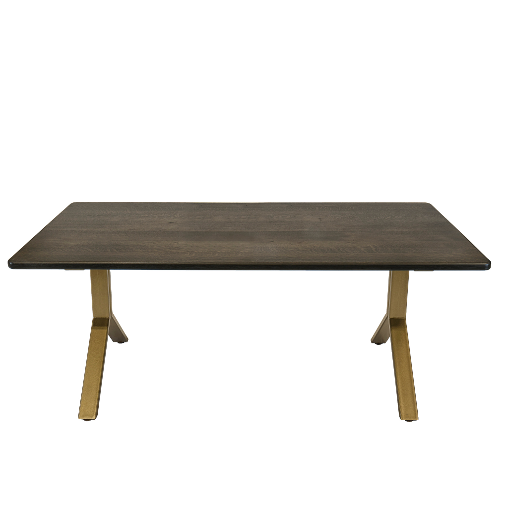 White oak, black stain dining table with gold legs. Designed by Urban Industrial Design.