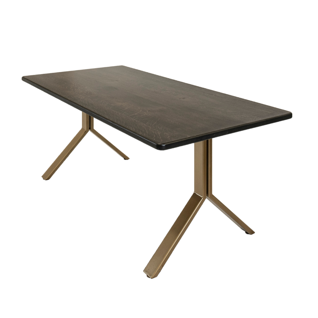 White oak, black stain dining table with gold legs. Designed by Urban Industrial Design.