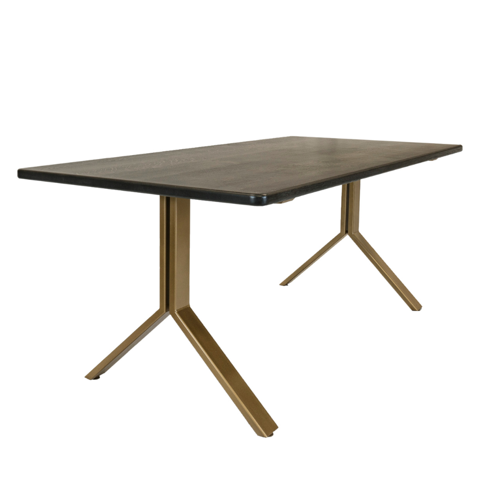 White oak, black stain dining table with gold legs. Designed by Urban Industrial Design.