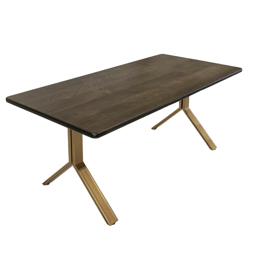 White oak, black stain dining table with gold legs. Designed by Urban Industrial Design.