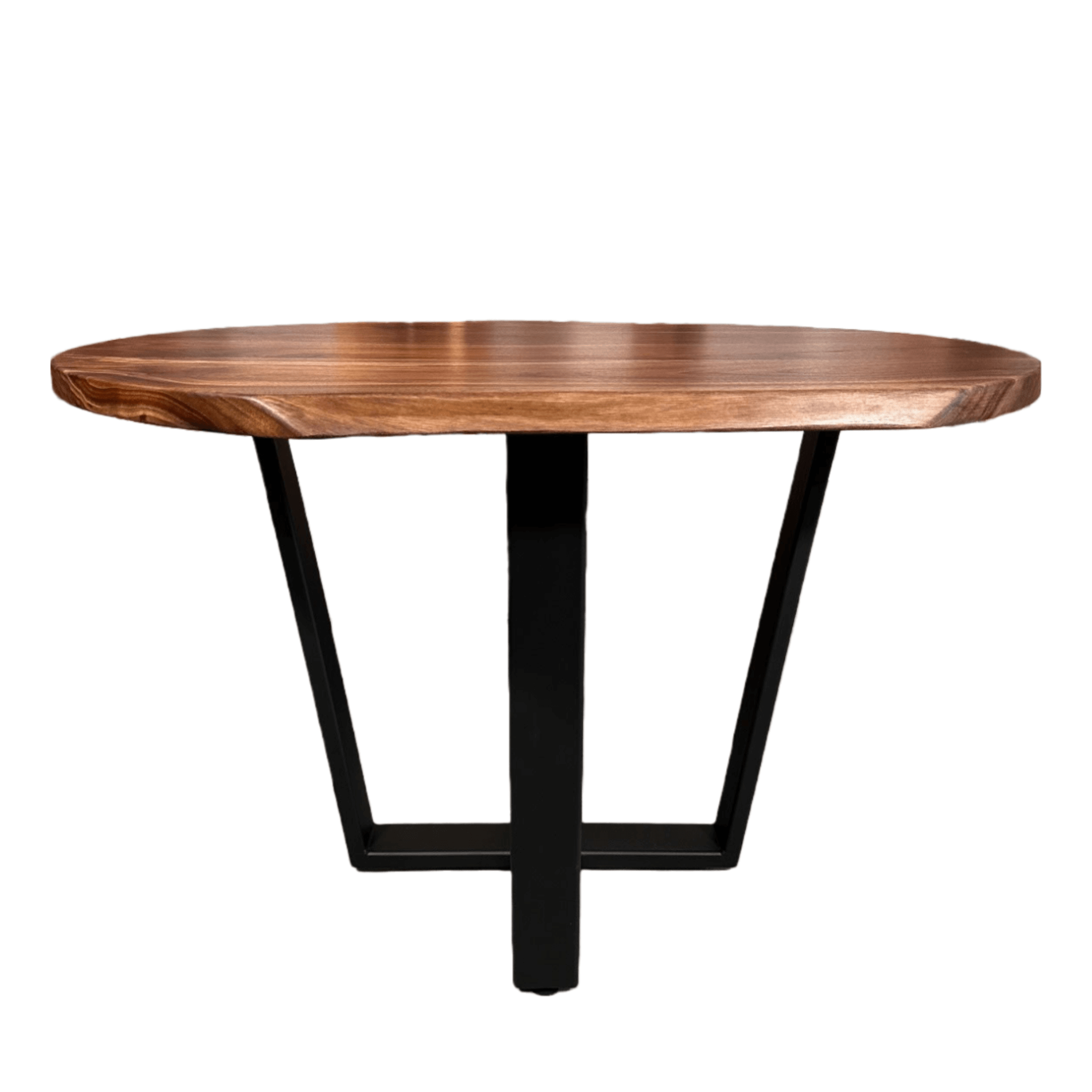 Live edge walnut round dining table. Created by Urban Industrial Design.