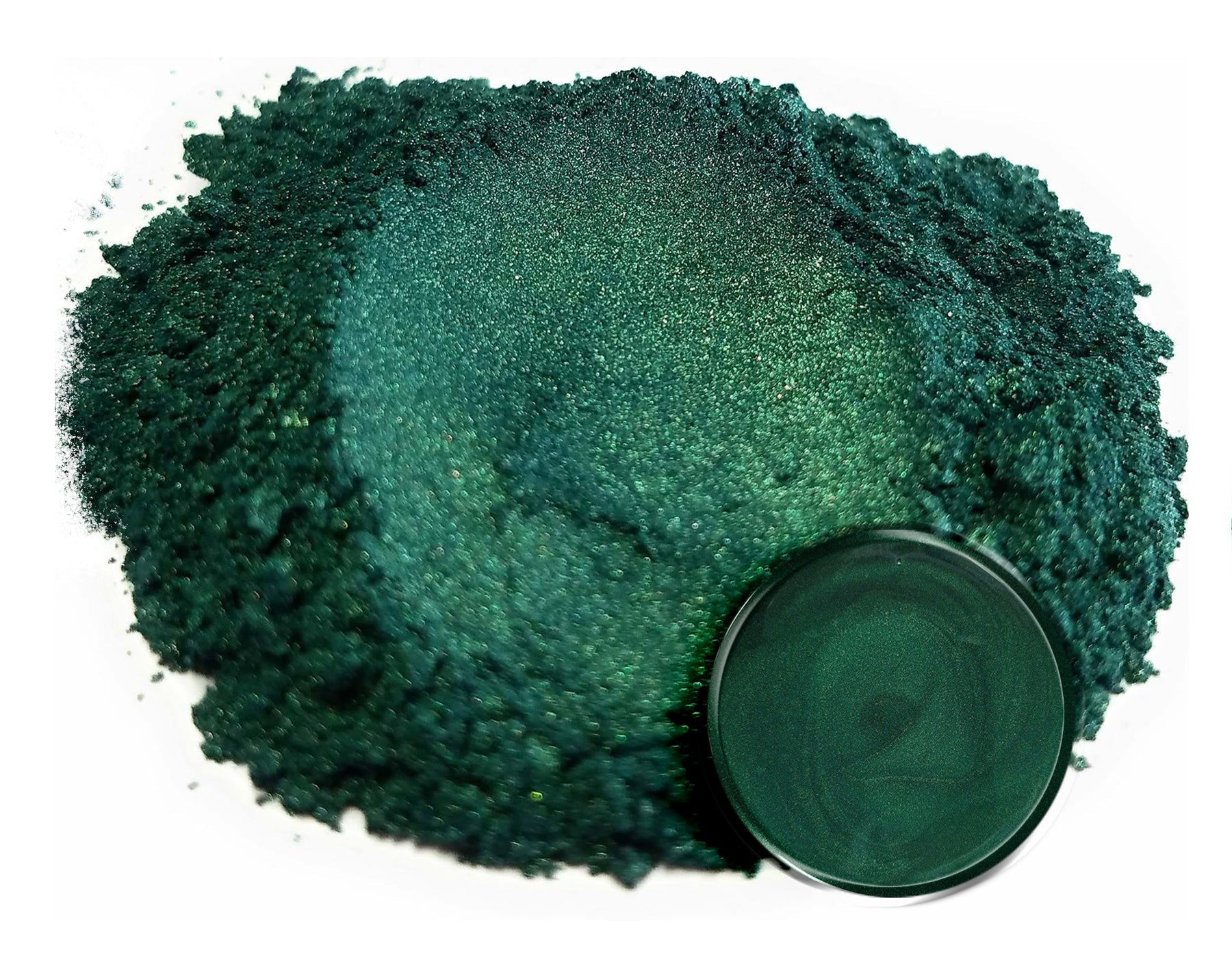 Powdered pigment by eye candy pigments for epoxy resin projects. In the color Dark Ocean Green.
