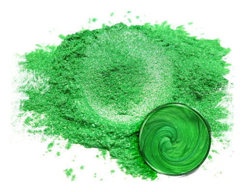 Powdered pigment by eye candy pigments for epoxy resin projects. In the color Imperial Jade.