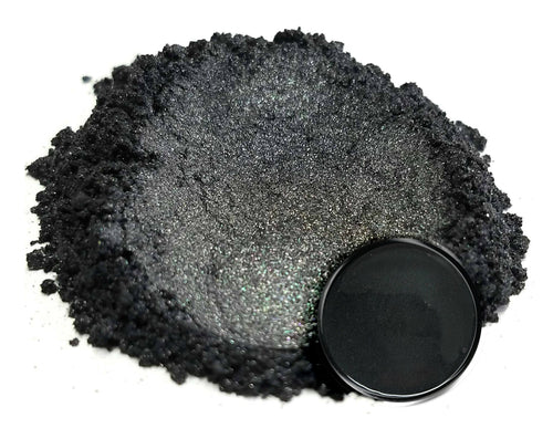 Powdered pigment by eye candy pigments for epoxy resin projects. In the color Samurai Black.