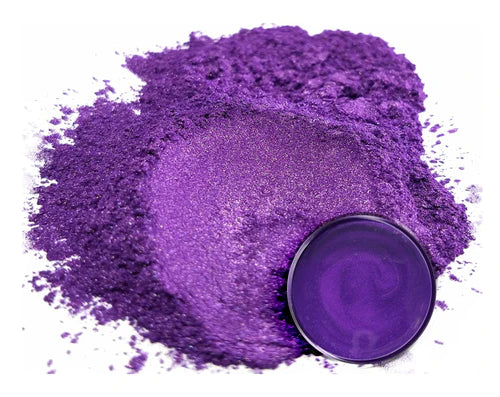 Powdered pigment by eye candy pigments for epoxy resin projects. In the color Suiren Purple.