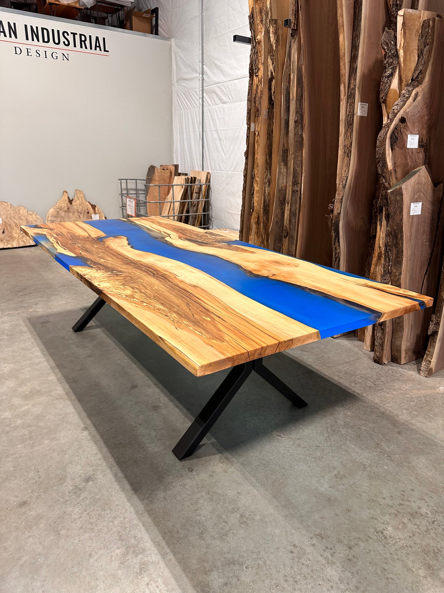 Spalted Maple Custom Dining Table with Blue Resin River