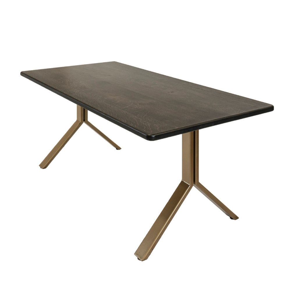 White oak, black stain dining table with gold legs. Designed by Urban Industrial Design. 