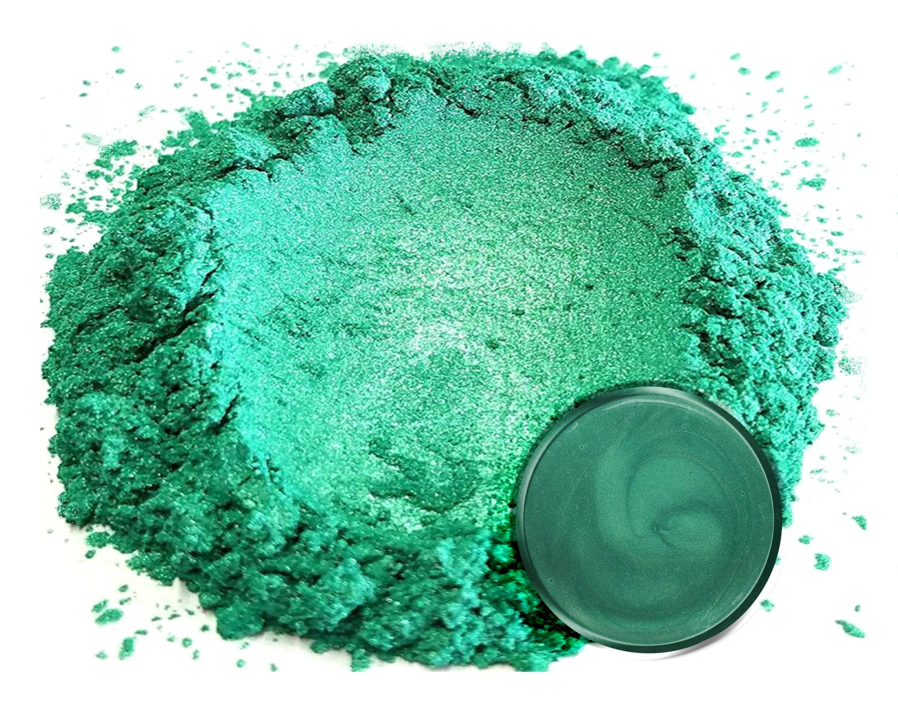 Powdered pigment by eye candy pigments for epoxy resin projects. In the color Forest Green.