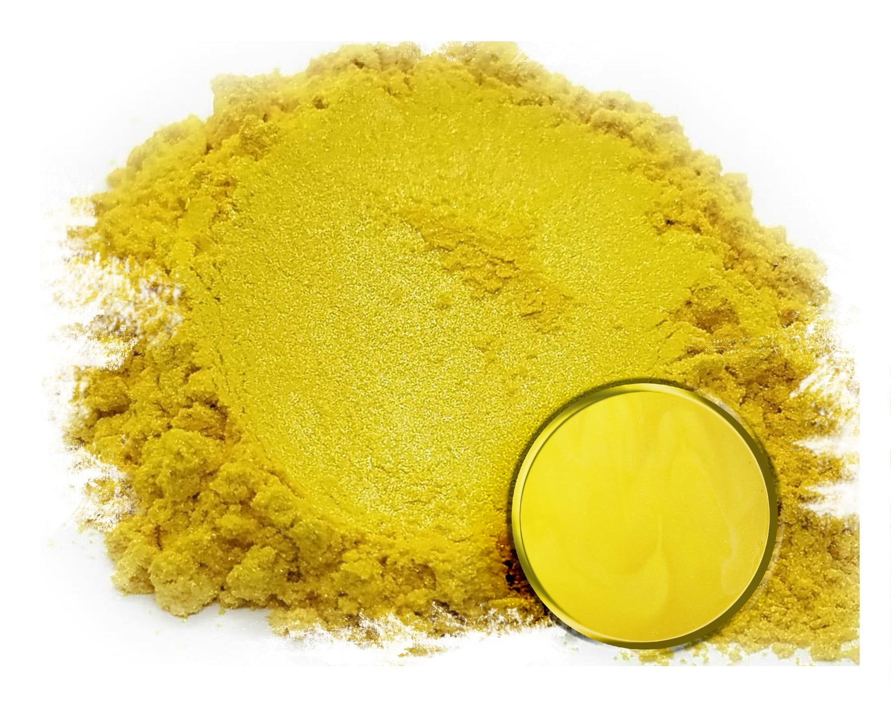 Powdered pigment by eye candy pigments for epoxy resin projects. In the color Shogun Yellow.