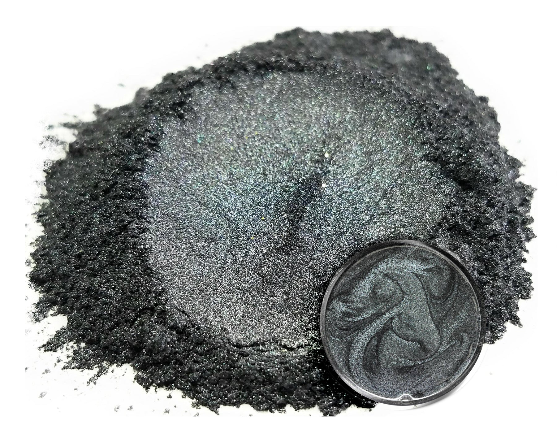 Powdered pigment by eye candy pigments for epoxy resin projects. In the color Storm Grey.