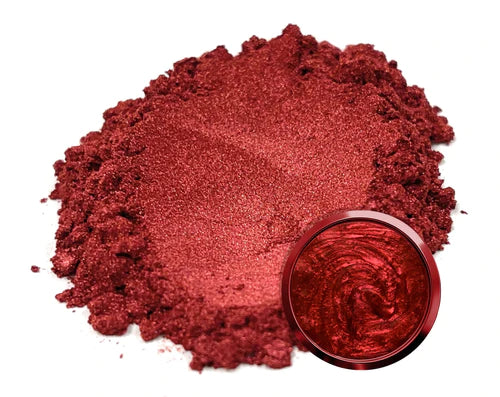 Powdered pigment by eye candy pigments for epoxy resin projects. In the color Senshi Red.